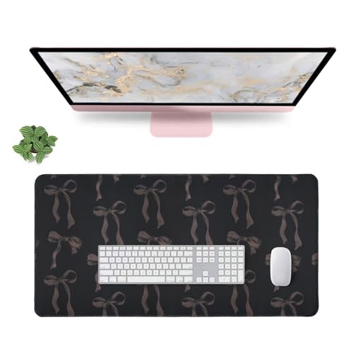 Black Desk Mat with Bows, Large Black Bow Mouse Pad Computer Mat Non-Slip Rubber Base, Cute Keyboard Mat Bow Desk Accessories Office Decor, Stitched Edge Girly Desk Pad for Girls, Women 23.6 x 11.8 in - color: Black Dark, size: 23.6" x 11.8"