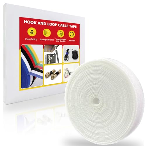 Hook and Loop Tape Roll, 1/2 in 50 FT Reusable Cable Ties, Cut to Length, Double Sided, Self-Gripping Straps, Cord Ties for Office, Home Cable Management (White) - color: White, size: 50ft