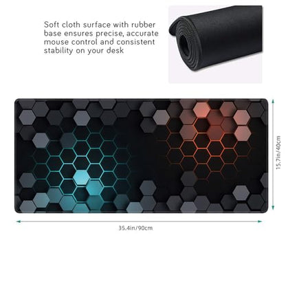 Hexagon Honeycomb Large Mouse Pad,Gaming Keyboard Desk Pad,Extended Mouse Mat Non-Slip Rubber Base with Stitched Edges for Office Game Home XXL 35.4"x15.7" - color: Honeycomb B, size: 35.4L x 15.7W inches