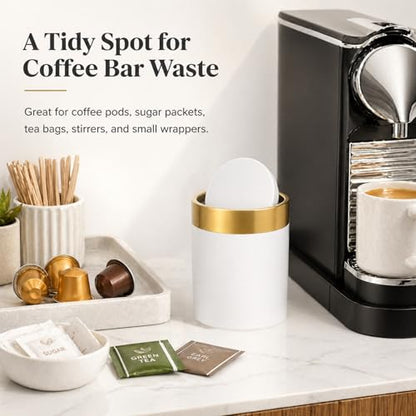 Mini Trash Can with Lid, 1.5L / 0.4 Gal Small Metal Countertop Trash Bin with Swing Lid for Desk, Coffee Bar, Vanity, Bathroom, Office, White - color: White