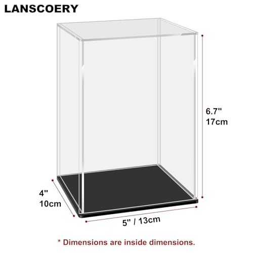 LANSCOERY Acrylic Display Case, 5x4x6.7 in, Upgraded Thickened UV-Resistant Showcase, 98% Clarity Dustproof Box with Glossy Black Base for Action Figures, LEGO & Models, Includes Scraper & LED Light - color: Black, size: 5x4x6.7inch; 13x10x17cm