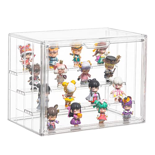 Display Case for Collectibles 4 Layer Updated Adjustable Acrylic Display Case with Magnetic Door Clear Stackable Display Box Hobby Display Cases for Figures, 1 Pack - size: XLarge 1Pack