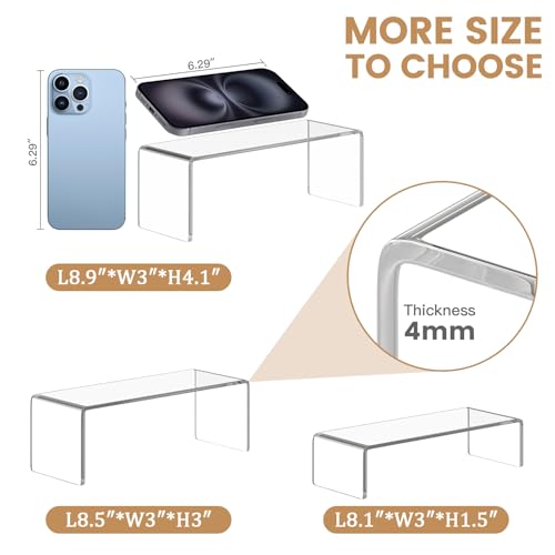 3 Pcs Acrylic Display Risers, Rectangle Acrylic Risers for Display Suitable for Food Dessert, Perfume, Cosmetics, Jewelry, Collectibles, Puppets, Anime Characters acrylic risers - color: Transparent, size: 3 Pcs Transparent