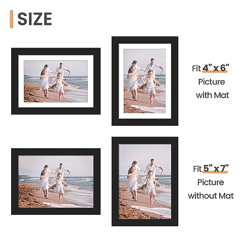 upsimples 5x7 Picture Frame, Display Pictures 4x6 with Mat or 5 x 7 Without, Wall Hanging Photo Frames, Black, 1 Pack - color: Black, size: 5x7