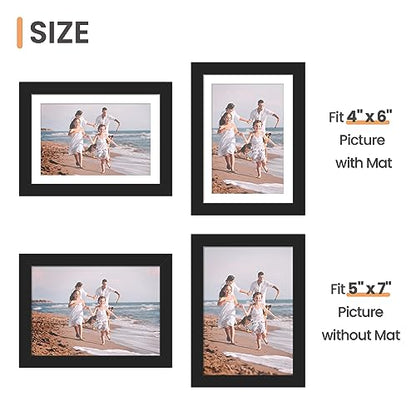 upsimples 5x7 Picture Frame, Display Pictures 4x6 with Mat or 5 x 7 Without, Wall Hanging Photo Frames, Black, 1 Pack - color: Black, size: 5x7