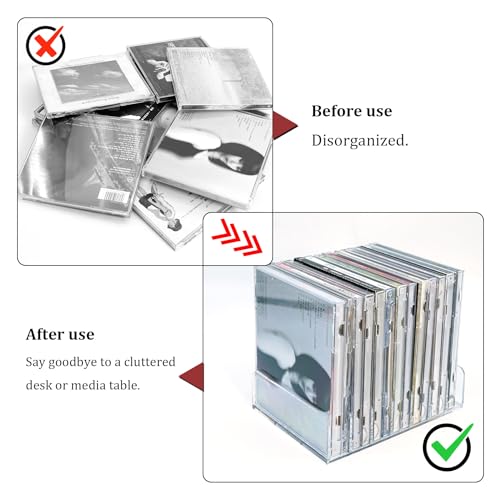 Philbinden 2 Pcs Clear Acrylic CD Holder, DVD/CD Display Rack & CD Storage Box & Vinyl Record Storage Stand Holds up to 14 Standard CD Cases for Media Shelf Storage and Organization