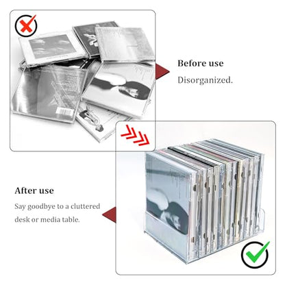 Philbinden 2 Pcs Clear Acrylic CD Holder, DVD/CD Display Rack & CD Storage Box & Vinyl Record Storage Stand Holds up to 14 Standard CD Cases for Media Shelf Storage and Organization