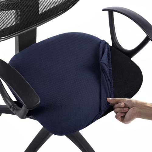 Stretch Jacquard Office Chair Cover, Removable Washable Desk Chair Cover, Anti-dust Seat Cushion Protectors - Navy - color: Navy, size: Chair Seat Cover