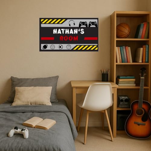 Custom Boys Room Wall Decal – Door Sticker for Teens – Personalized Name Wall Art Sign for Teen Bedrooms, Gaming Spaces, or Lounges – Vinyl Sticker for Boys Age 12-16 – MotivoDecorSpaces (Name Banner)