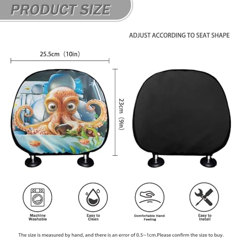 Funny Devilfish Car Seat Headrest Protector Set of 2 Pcs Vehicle Seat Pillow Covers Stretchy Auto Seats Headrest Cover Universal Auto Interior Accessories - color: Funny Devilfish