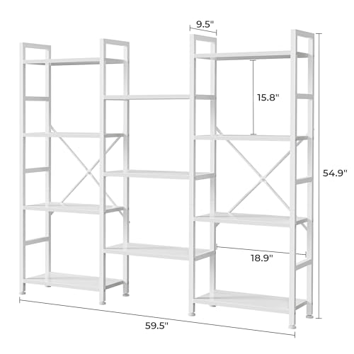 SUPERJARE Triple Bookshelf, Bookcase with 11 Open Display Shelves, Wide Book Shelf Book Case for Home & Office, 4 Tier, White - color: White, size: 4 Tier