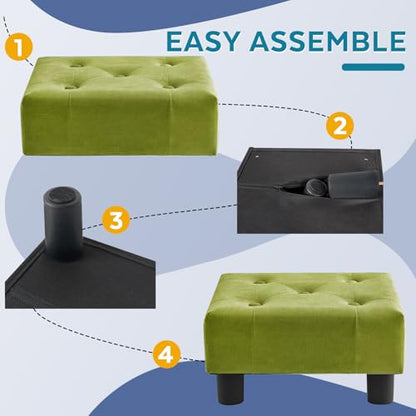 Small Foot Stool Ottoman, Velvet Footstool Ottoman Foot Rest for Couch, Rectangle Footstools and Ottomans Small for Living Room, Entryway (Olive Green) - color: Olive Green