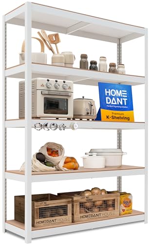 HOMEDANT House 48.1" W 5 Tier Heavy Duty Garage Shelving Adjustable Metal Rack Storage Shelves Standing Shelf Unit Organizers Industrial Warehouse Basement White 1Pack - color: White, size: 48.1"W x 16.5"D