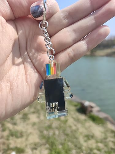 Upcycled Circuit Board Robot Keychain, Handmade Real PCB Resin Charm, Unique Cyberpunk Gift for IT - color: Black