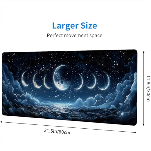 Moon Desk Mat Gaming Mouse Pad 31.5 x 11.8 Inch Moon Phases Clouds Stars Fantasy Night XL Mouse Pad Large Mousepad Extended Laptop Keyboard Mat Gaming Desk Pad Mouse Mat - color: Moon, size: 11.8W x 31.5L inches
