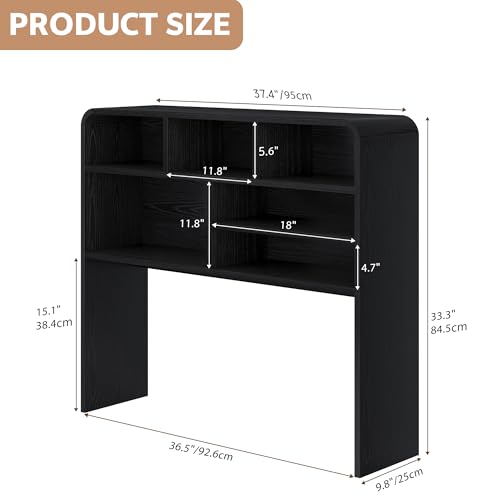 5-Tier Desk Shelf, 37.4''W Desktop Bookshelf for Computer Monitor, Desktop Organizer Shelf Storage Rack with 6 Cubbies, 5-Level Desk Hutch Display Rack for Home, Office, Dorm, Vanity, Black - color: Black, size: 37.4"W