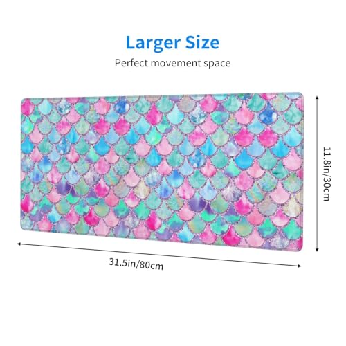Colorful Pink Blue Glitter Mermaid Scales Mouse Pad Large Gaming Mousepad Non-Slip Rubber Base Keyboard Mouse Mat for Laptop Keyboard Desktop 31.5 x 11.8 inch - color: Blue Pink Glitter Mermaid Scales
