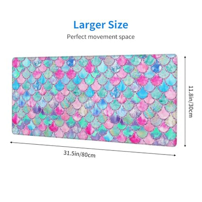 Colorful Pink Blue Glitter Mermaid Scales Mouse Pad Large Gaming Mousepad Non-Slip Rubber Base Keyboard Mouse Mat for Laptop Keyboard Desktop 31.5 x 11.8 inch - color: Blue Pink Glitter Mermaid Scales