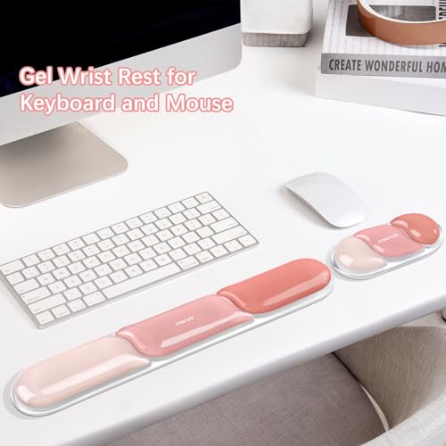 MOSISO Gel Keyboard Wrist Rest&Wrist Support for Mouse, Streamlined Ergonomic Soft Cooling Gel Mousepad Pain Relief Easy Typing Pad Non-Slip Computer Laptop Home/Office, Peach Fuzz - color: Peach Fuzz
