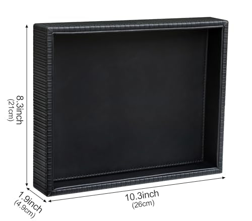 HofferRuffer Faux Leather Vanity Tray, Elegant Desktop Storage Organizer, Decorative Catchall for Perfume, Bathroom Valet, Nightstand or Dresser, 10.2 x 8.4 x 1.8 inches (Black Stripe) - color: Black Stripe, size: 10.2" x 8.4" x 1.8"