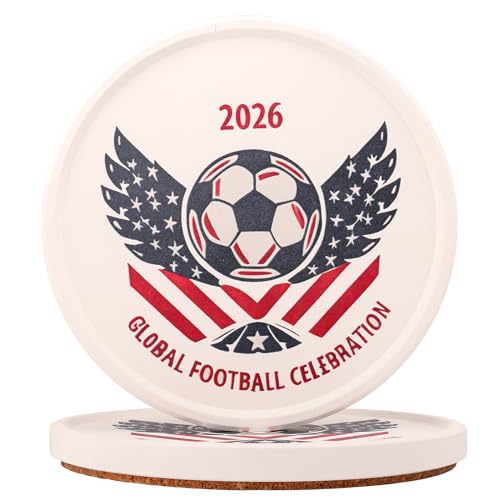 Soccer Drink Coasters Set of 2, 4 x 4 Inch Absorbent Coaster | with Raised Edge, Cork Base; Quick Dry Stone Coaster for Beer Coffee Cups; Soccer Party Decor, Game Day Gift for Fans - color: Wing
