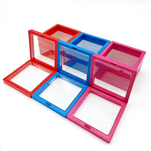 12PCS 3D Floating Frame Display Stand, Jewelry Box, Gift Box, Ornament Organizer, Small Travel Jewelry Box, PE Film Anti-Oxidation, Suspended Display Box Stackable (3.54 * 3.54，Type 3) - color: 3.54*3.54，Type 3