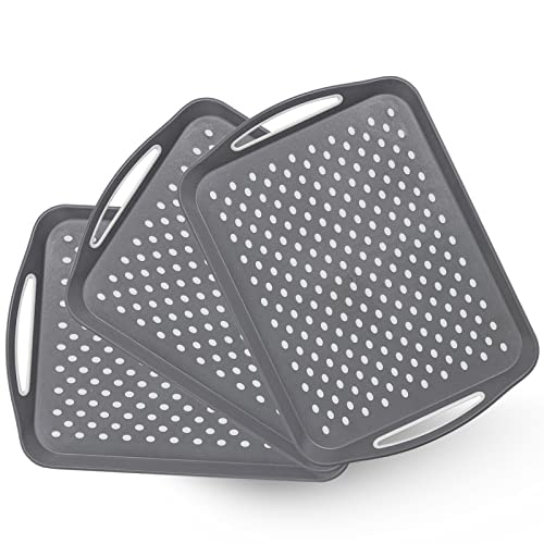 17.7" x 12.5" Anti-Slip Serving Trays with Handles, 3 Pcs X-Large Rectangular Food Serving Tray for Lap, Food Trays for Eating on Couch, Reusable and Durable, Grey - color: Gray