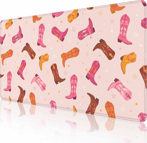 Gaming Mouse Pad, XXL Extended Computer Keyboard Long Mouse Mat, Large Desk Pad for Office Laptop, Non-Slip Rubber Base with Stitched Edge Mousepad, 31.5X15.7 inch Cowgirl Boots Pattern - color: Cowgirl Boots Pattern, size: 31.5L x 15.7W inches