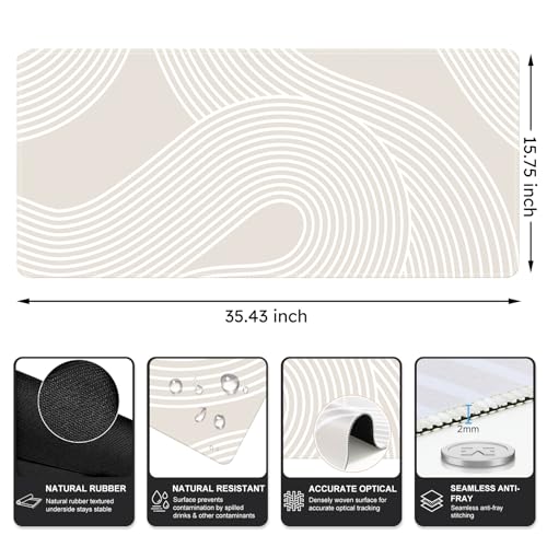 iCasso Big Desk Pad, XXL Extended Gaming Mouse Pad, Large Mouse Pad for Desk Rubber Base Mousepad with Stitched Edges, Keyboard Mouse Mat for Work, Game, Office, Home, Lines - color: Lines