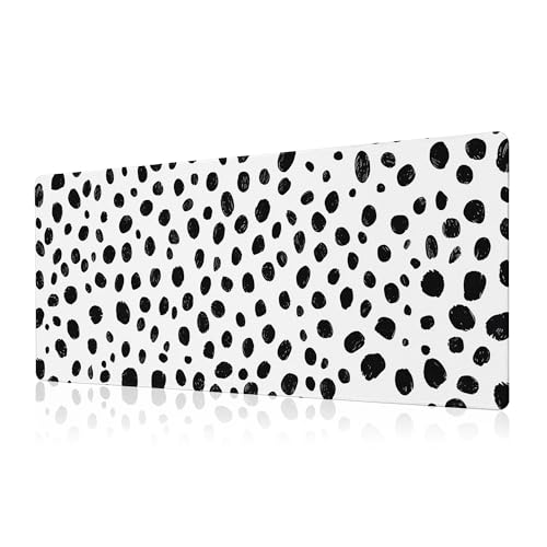 Polka Dot White Large Mouse Pad Desk Pad,Extended Mouse Pad Cute Mouse Pads for Desk Accessories,31.5 x 11.8In Long Computer Keyboard Mousepad Mouse Mat with 3mm Non-Slip Base and Stitched Edge - color: Polka Dot White