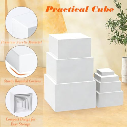 7PCS Buffet Risers Acrylic, 10" to 4" Large Tiered Display Stands for Desserts, Jewelry & Collectibles - Hollow Nesting, Easy Storage - Sturdy White Display Riser for Party, Wedding & Retail Counter - color: 7PCS White