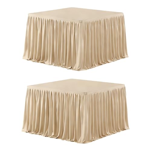 Wish Care 2 Pack Champagne Square Table Clothes for 2.8 Foot Tables, Polyester Fitted Tablecloths 2.8ft Stretch Table Cover for Wedding, Birthday, Parties, Trade Show, Craft Show - color: Champagne, size: 34" x 34" (2.8 Ft - 2 Pcs)
