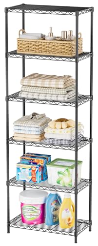 SINGAYE Shelf Closet Wire Shelving：Adjustable Metal Unit for Laundry Room Organization Bathroom Kitchen Home Storage Pantry Rack Shelves - color: Black, size: 6Tier-11.45"Dx22"Wx69.4"H
