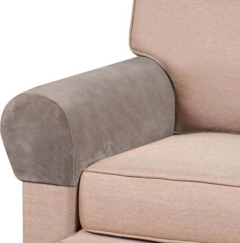 PrinceDeco 4 Pack Thick Velvet Stretch Armrest Covers for Chairs and Sofas Armchair Cover for Arms Couch Arm Covers Armrest Cover for Sofa Non Slip, Taupe - color: Taupe