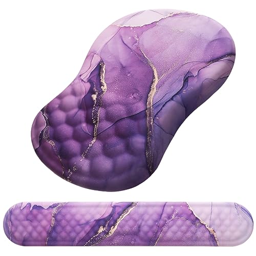 Mouse Pad Wrist Support, Laokiiy 2 in1 Keyboard Wrist Rest+ Ergonomic Mouse Pad, Non-Slip Wrist Rest for Computer Keyboard, Made Easy Typing & Relieve Wrist Pain(Amethyst Purple Marble) - color: Amethyst Purple Marble