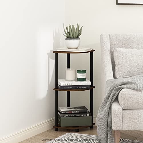 Furinno TURN-N-TUBE Corner Shelf, 3-Tier Corner Bookshelf, Display Storage Shelves with Open Shelves, for Organization and Storage, Living Room, Home Office, Garage, Amber Pine - color: Amber Pine/Black, size: 3-Tier Round Tube