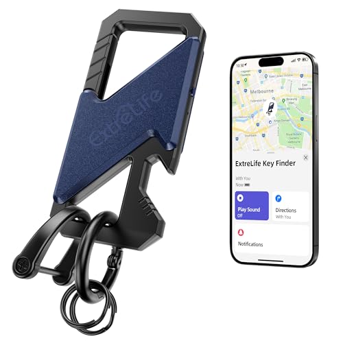Keychain, Works with Apple Find My, Heavy Duty Keychain Bottle Opener, Carabiner Car Key Chains for Men & Women, Car Key Fob Holder, Anti-Lost Keys Tracker, Smart Keys Finder, Rechargeable, Navy Blue - color: Blue