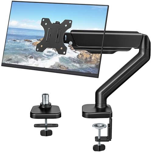 monTEK Heavy Duty Single Monitor Arm for 17-32” Flat/Curved Screens, Premium Mechanical Spring Monitor Arm up to 19.8 lbs, Full Motion Monitor Desk Mount with Quick-Release VESA Plate, Clamp/Grommet - color: Single Arm, size: Without USB & Audio Ports