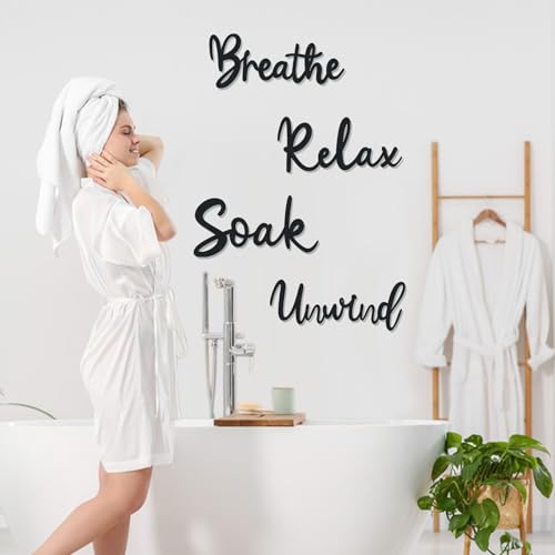 4 Pcs Bathroom Decor Wooden Bathroom Wall Sign Black Bath room Decor Relax Unwind Soak Breathe Wall Art Fresh Hollow Sign for Washing Room Laundry Room Toilet (Cosy) - style: Cosy