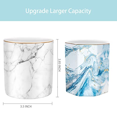Pen Holder for Desk Cute, Modern Marble Desk Organizer, Durable Ceramic Pencil Cup, Makeup Brush Holder Cup, Multifunctional Office Stationery Holder for Women, Men, White Marble - color: White Marble 03