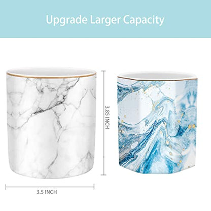 Pen Holder for Desk Cute, Modern Marble Desk Organizer, Durable Ceramic Pencil Cup, Makeup Brush Holder Cup, Multifunctional Office Stationery Holder for Women, Men, White Marble - color: White Marble 03