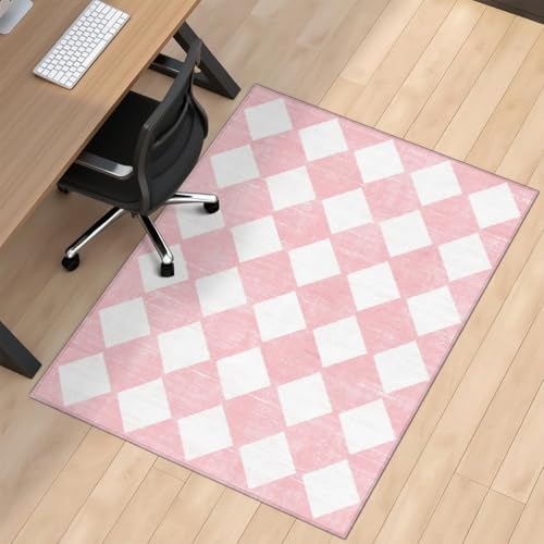 Office Chair Mat for Carpet Hardwood Tile Floor,36"x48" Computer Chair Mat for Rolling Chairs Carpet, Under Desk Non Slip Gaming Rug, Low-Pile Rubber Backing Large Protector Mat,Boho Pink Checkered - color: Modern Chair Mat 3