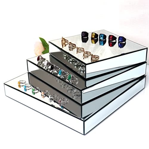 GIMORRTO Mirror Display Riser Stands 3 Set, Glam Accent Table Display Platform for Decorative Pieces, Mirrored Showpeice 3Pack, Centerpiece Displayer (Square 3PC)
