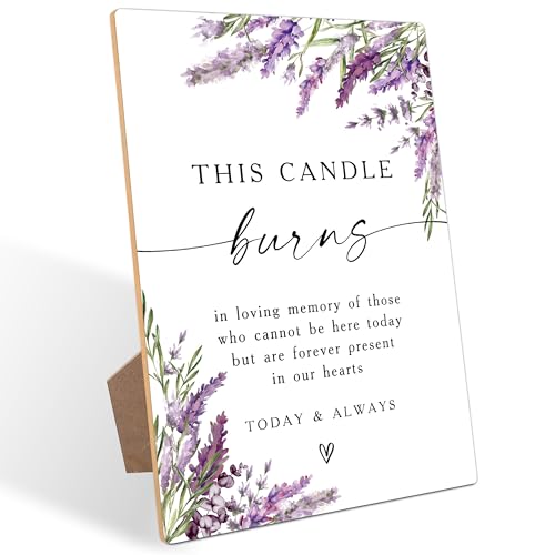 This Candle Burns Memorial Sign, Lavender Memorial Table Sign, Bridal Shower Decoration, Engagement Party Decor, Purple Floral Wooden Signs with Stand for Wedding Reception And Bridal Party Decor - 44 - color: This Candle44