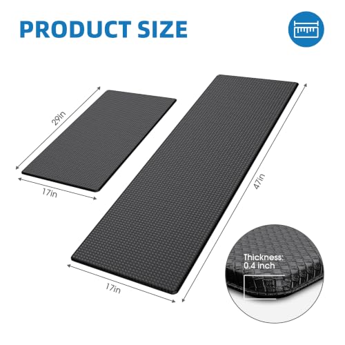Kitchen Mats for Floor 2 Piece - 17"x29"+17"x47" Anti Fatigue Mats for Kitchen Floor - Non Slip Cushioned Rugs for Standing - Black - color: Black, size: 2pc: 17" x 29" + 17" x 47"