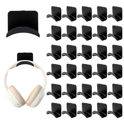 30 PCS Headphone Wall Hangers with Nano Tape, Adhesive Gaming Headphone Stand Headset Holder Hook Wall Desk Closet Door Mount for Most Headphone Controller Hat Baseball Caps (Black)