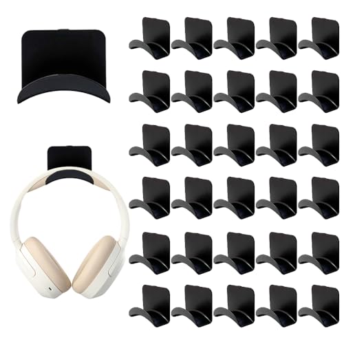 30 PCS Headphone Wall Hangers with Nano Tape, Adhesive Gaming Headphone Stand Headset Holder Hook Wall Desk Closet Door Mount for Most Headphone Controller Hat Baseball Caps (Black)