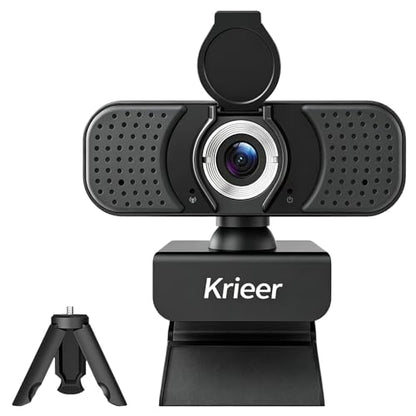 1080P HD Webcam with Dual Mics, Privacy Cover for Video Calls, Zoom | Rotatable Tripod, Auto Light Correction, Noise Canceling, USB Plug & Play, for PC, Streaming, Gaming, Online Meetings