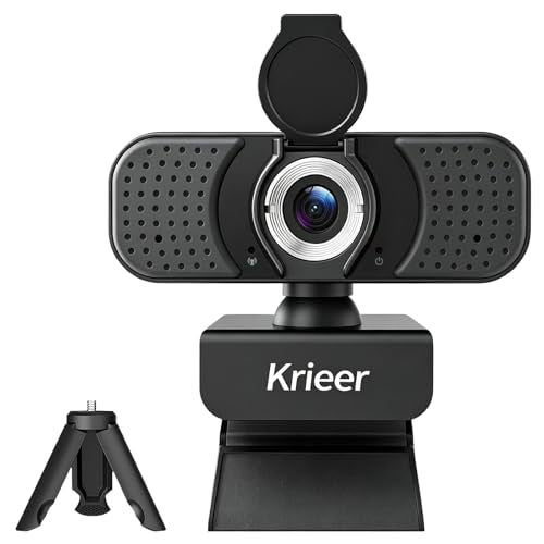 1080P HD Webcam with Dual Mics, Privacy Cover for Video Calls, Zoom | Rotatable Tripod, Auto Light Correction, Noise Canceling, USB Plug & Play, for PC, Streaming, Gaming, Online Meetings