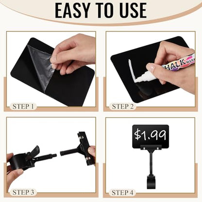 20 Set Mini Plastic Chalkboard Sign with Clip Double Head Rotating Display Price Tag Bulk Erasable Merchandise Sign Clip Holder for Business Retail Food Clothing Vendor Shelf Basket Display (Black)